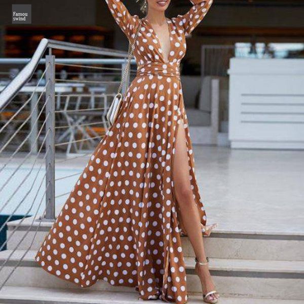 

2019 maxi платье polka dots split богемский платье женщин осень высокой талией плиссированные женщины мода лето плюс размер длинное платье, Black;gray