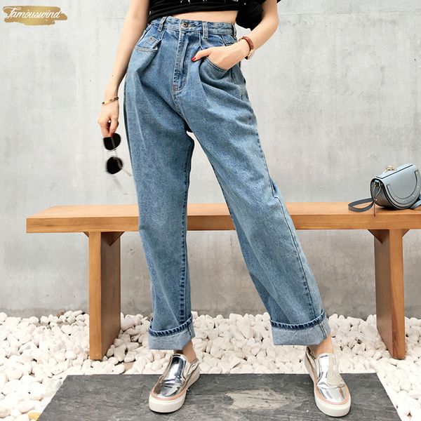 

boyfriend button fly jeans woman wide leg denim pants high waist jeans femme loose blue women casual trousers bottom winter