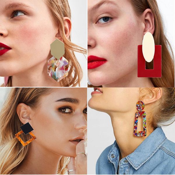 

acrylic earrings 2019 big statement earrings for women resin oval square geometric drop dangle earrings bohemian jewelry gift, Silver