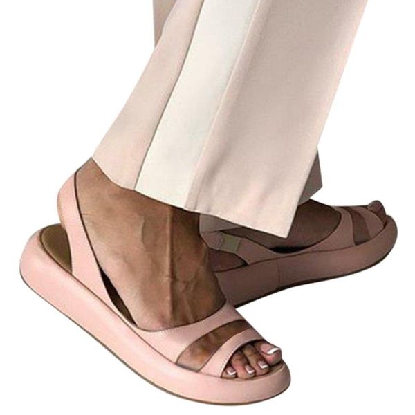 

summer sandals women slip on round toe shoes casual platform-bottom sandals beach walk shoes for walking zapatos mujer 2020, Black