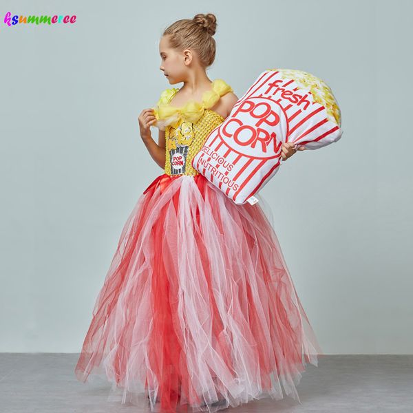 

adorable popcorn inspired girls tutu dress red & white tulle children birthdays halloween dress up costume kids flower ball gown, Red;yellow