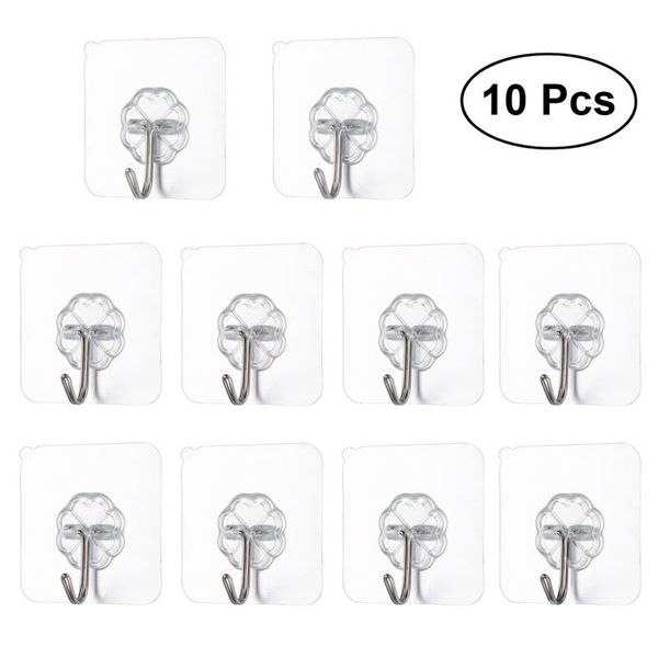 

10pcs wall hooks sticker heavy duty key hooks waterproof transparent self adhesive door wall hangers for keys hanging clothes