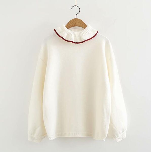 

fashion spring women pullover sweet ruffles turtleneck sweater, White;black