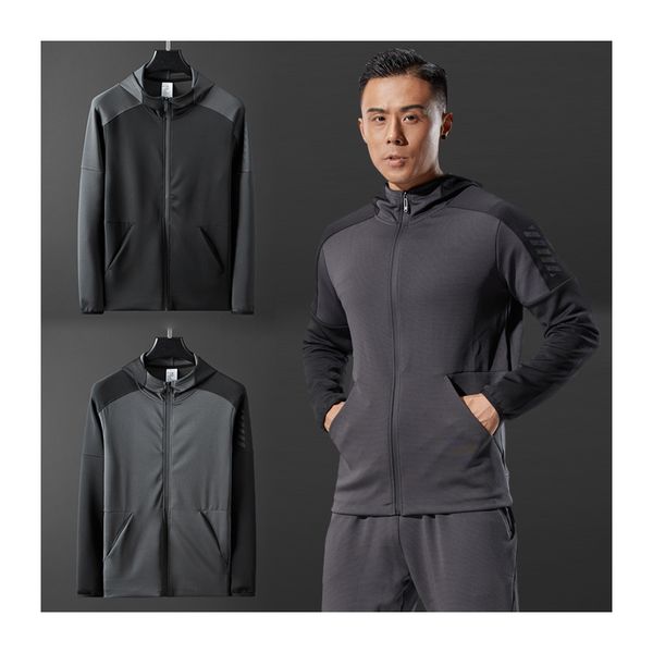 

mens hooded running jacket basketball soccer sportswear training shirts patchwork reflective stripe man gym coat, Black;red