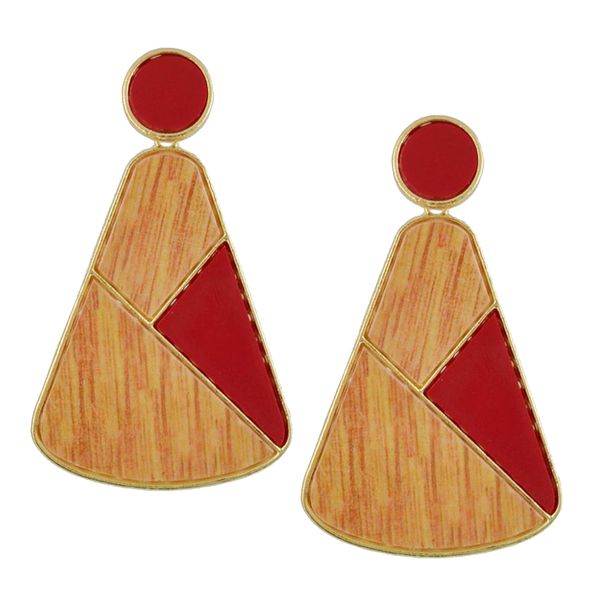 

geometric wood block dangle exclamatory earrings bohemian ethnic jewelry, Golden