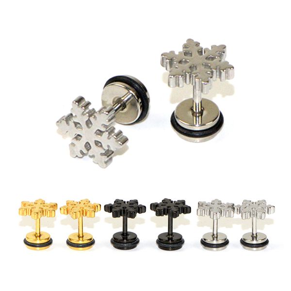 

titanium steel stainless steel laser cut snowflake round earrings fashion gold black steel color hypoallergenic, Golden;silver