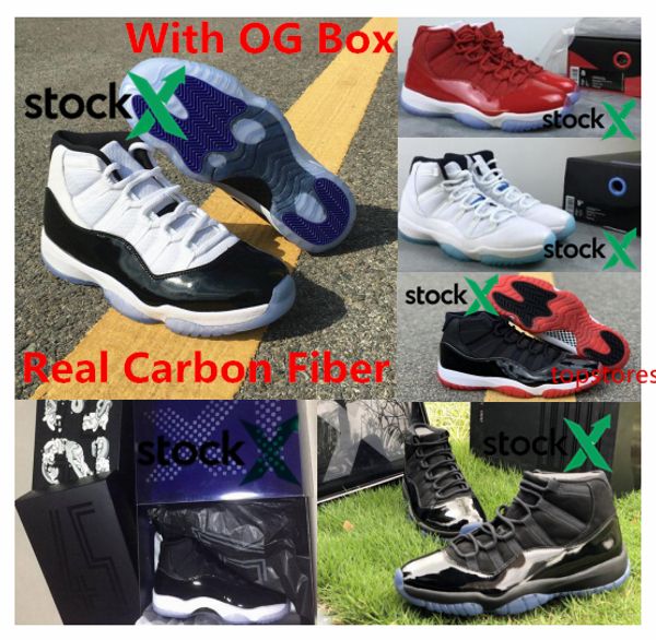 

real carbon fiber with og 11 basketball sneakers 2019 bred 11s gym red concords 72-10 prom night high men shoes