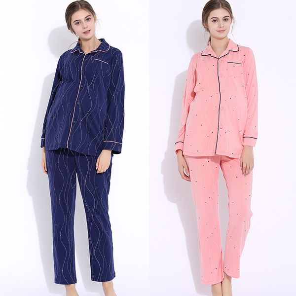 

nursing pajamas set maternity nightwear for breastfeeding spring pregnant women pajamas set maternity pregnancy clothes 2pcs, White