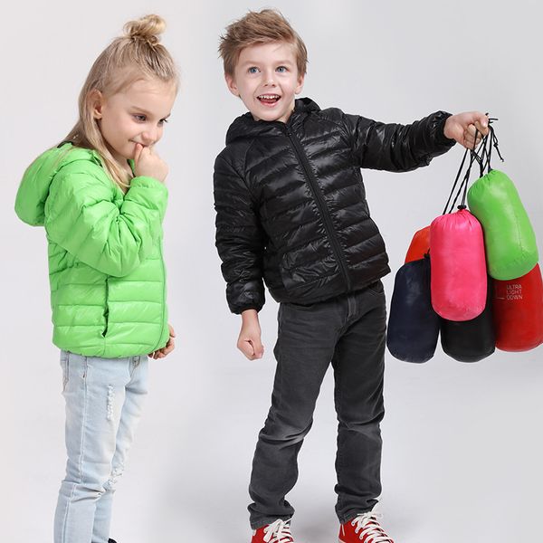 

autumn and winter boy's girls portable thin children's down jacket big boy short hooded down feather coat, Black;white