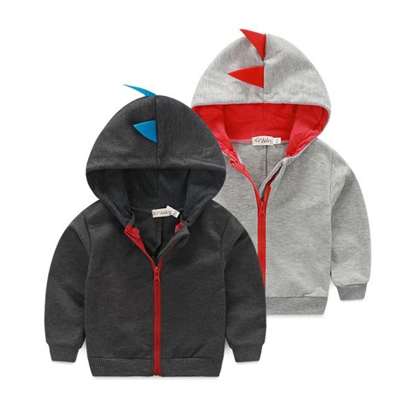 

dinosaur kids hoodies ins zipper baby boy coats children outdoor sport hooded jackets cute kids outfits grey black optional dhw2268