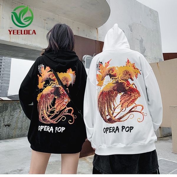 

2019 autumn winter phoenix hoodie chinese style new oversized cotton men women wild harajuku modis sweatshirt brand design, Black