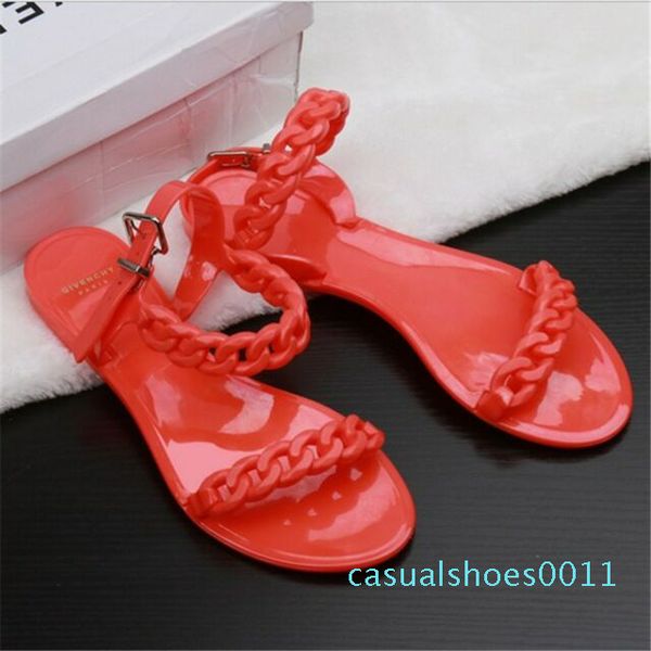 

europe and the united states new plastic chain beach shoes candy color jelly sandals chain flat bottomed out sandals cc11, Black
