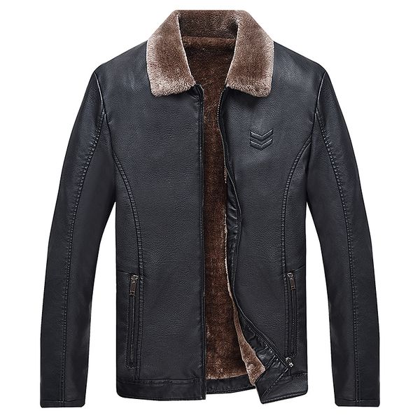 

new autumn winter men leather jacket stand collar plus velvet thick warm leather jacket men social mens jackets, Black