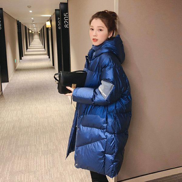 

2019 зима нового стиля вниз пальто корейского стиля толстая средняя длина вниз куртки armband пальто женщин plus размера, Black;white