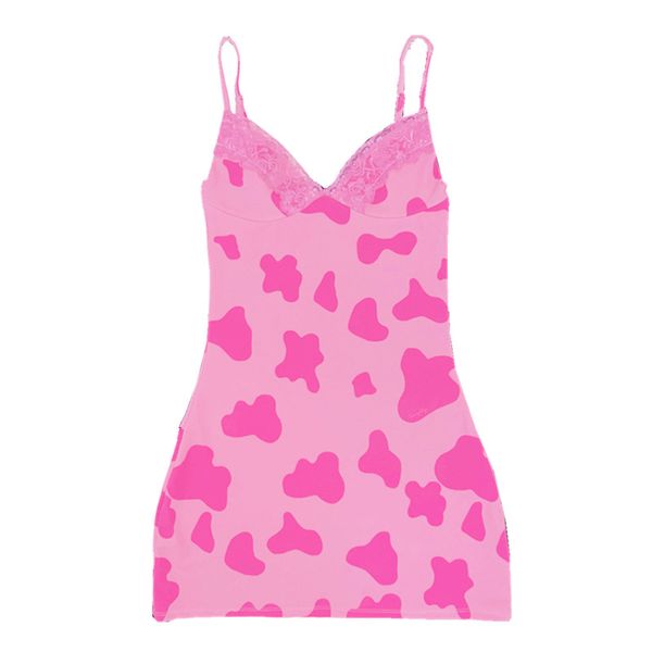 

monmoira v-neck cow printed lace mini dress women summer harajuku sweet stretch dress ladies backless lace cwd0904-5, Black;gray