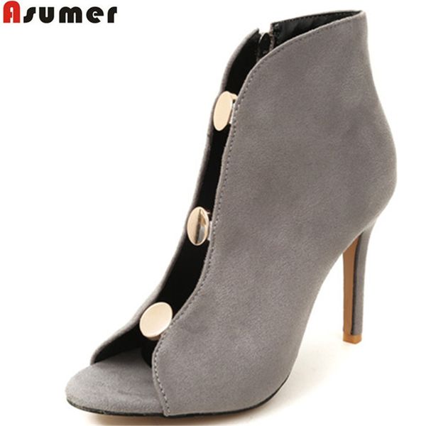 

asumer black gray fashion spring autumn shoes woman peep toe zip flock thin heel super high heels ankle boots big size 33-43