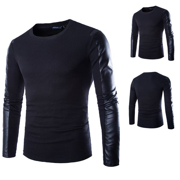 

2019 new round neck long sleeve t-shirt pu pegs tshirt men t shirt, White;black