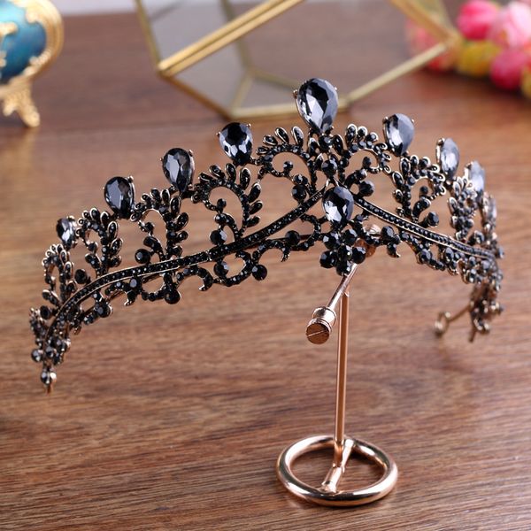 

black crown wedding tiara headband rhinestones bridal hair accessories vintage crowns bride diadem hair jewelry black, Golden;white