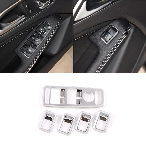 

5pcs silver abs window lift switch button frame trim for - a b c e gle gla cla glk class w176 w204 w212 w166 w218