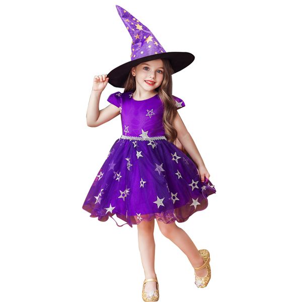 

halloween costume party children kids cosplay costume for girls dress with hat 3 5 7 9 11 13 years old y200226, Red;yellow