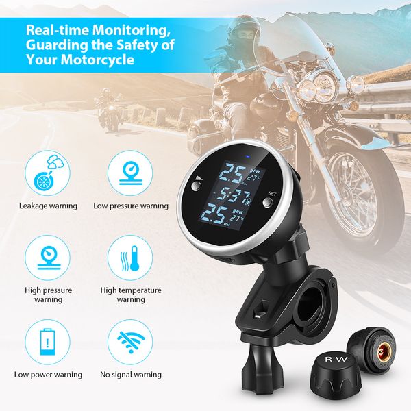 

zeepin c150 tire pressure monitoring system motorcycle tpms ip67 waterproof real-time tester lcd screen with 2 external sensors