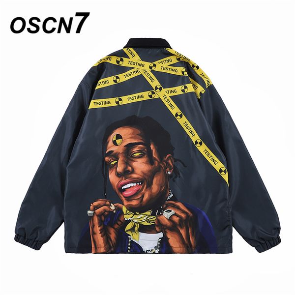 

oscn7 hip hop contrast color print cargo jackets men 2019 new japanese streetwear loose casual women jackets coat y2023, Black;brown