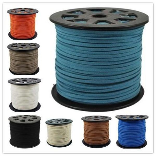 

16 colors 95m 3mm x 1.5mm multicolor flat faux suede korean velvet leather cord diy string rope thread lace jewelry making findings, White;red