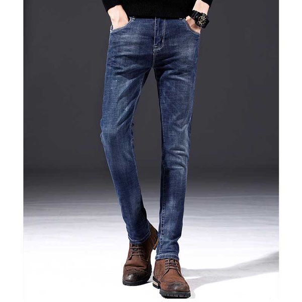 

men's jeans spring broken hole youth pants large size blue wild stretch slim feet korean trend solid color