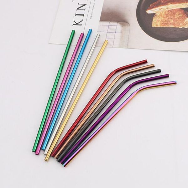 

stainless steel straw set reusable straight bent straw cleaning brush 5pcs metal smoothies drinking straws set drinking straws lxl1101-1