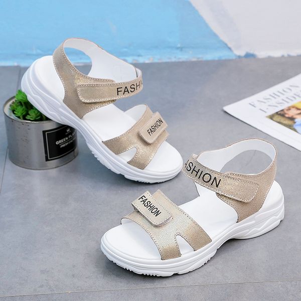 

bling shine summer sandals female 2020 new sandals women shoes woman peep-toe hook & loop casual shoes flat platform, Black
