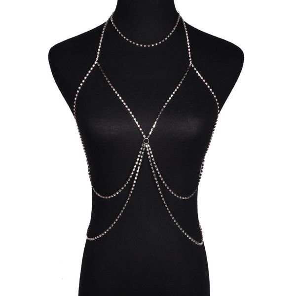 

new super glittering beautiful full rhinestones crystal diamond fashion bra belly body chain jewelry, Silver