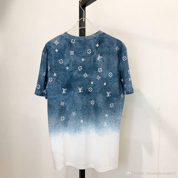 

europe 2020 paris spring and summer latest men's designer fashion cotton t-shirt gradient starry letter printing luxury blue, White;black