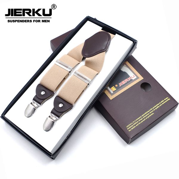 

jierku suspenders braces leather suspenders 4clips suspensorio fashion trousers strap father/husband's gift tirantes hombre, Black;white