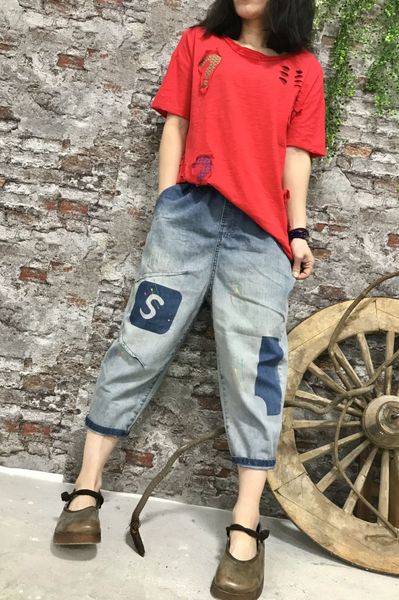 

light blue embroidery do old worn high waist jeans are female bk4589