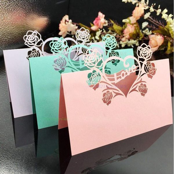 

10pcs/lot love heart laser cut wedding party table name place cards seats birthday card favor wedding decoration supplies