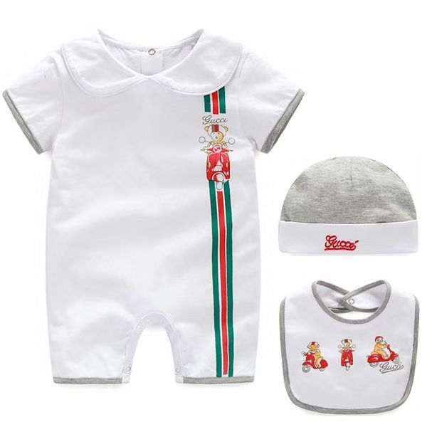 

ins fashion baby 3 piece set wild summer khaki cotton baby jumpsuit short sleeve cartoon print haber newborn romper, Blue