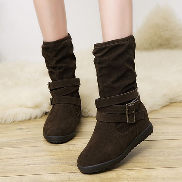 

selling women suede ankle boots thicken winter warm plush flat ankle shoes -b5, Black