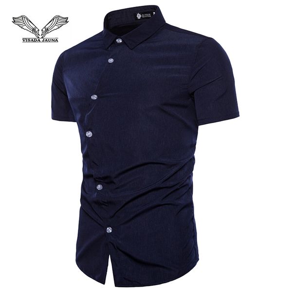 

visada jauna 2019 men's new personality slanting door smashing shirt fashion men's casual short-sleeved shirt size -2xl tlh86, White;black