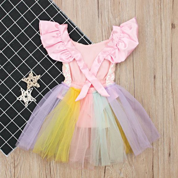 

children girls dresses baby girls dress sleeveless sequins color mesh halter kids dresses summer baby kids dress for girl, Red;yellow