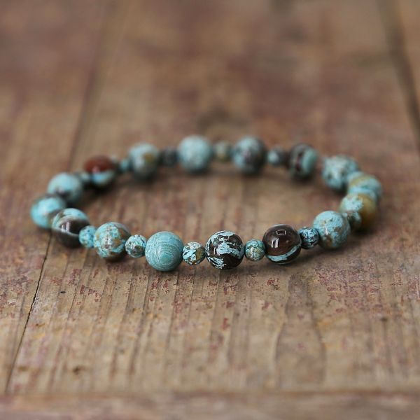 

new unique mixed natural stones 4mm and 8mm ocean jaspers beads wrap bracelets handmade ocean blue boho bracelet braid bracelet, Golden;silver