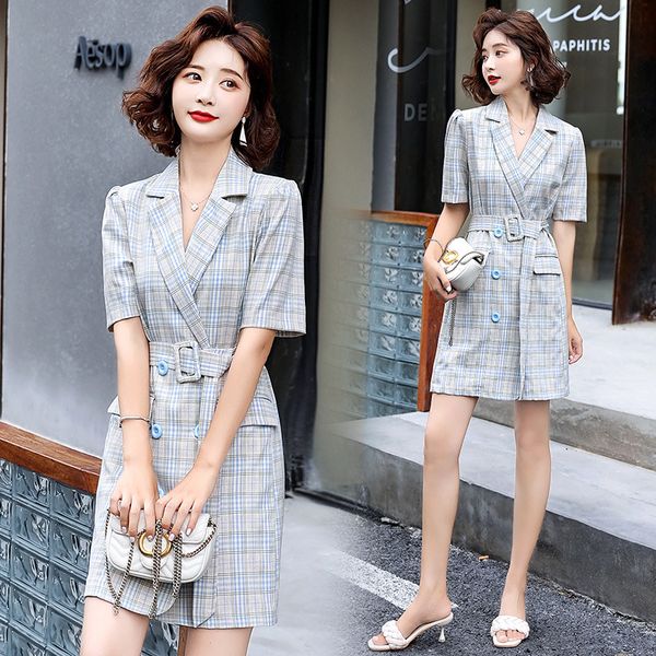 

the summer of 2020, natural and comfortable loose soft contracted french checked dress dress, Black;gray