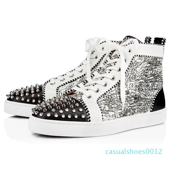 

designer shoes men women chaussures studded spike sneakers triple black white red leather suede flat bottoms casual shoe 36-47 vintage c12