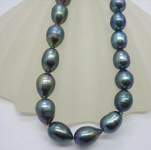 

huge 18 "9-10mm natural tahitian black pearl necklace, Silver