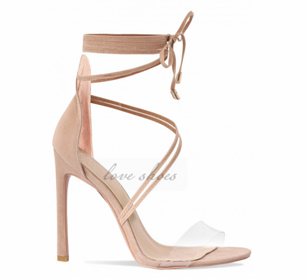 

2020 nude faux suede elegant lace up fashion high heels women sandals, Black