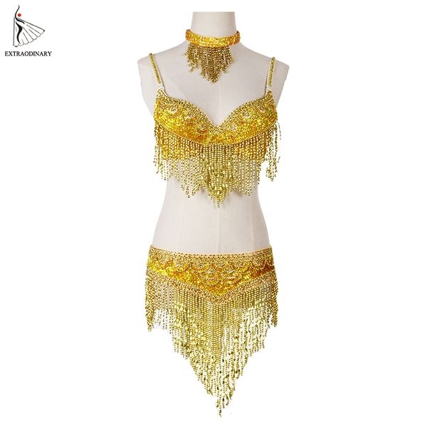 

women belly dance clothes eastern style beaded and belt adjustable 2pcs costumes for belly dance bra costume with necklace, Black;red