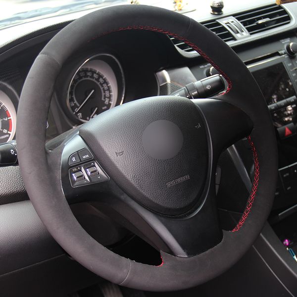 

black suede car steering wheel cover for suzuki kizashi 2010