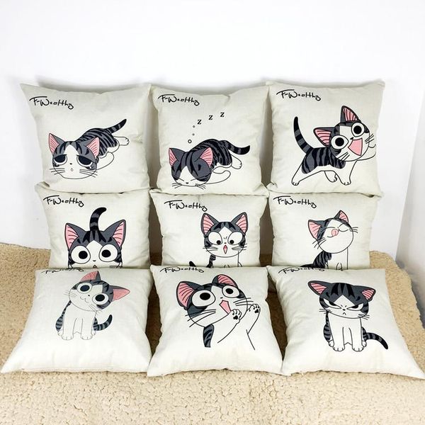 

45 * 45cm 2019 new creative simple personality fashion cartoon linen pillow cheese cat sofa cushion car lunch break pillowcase