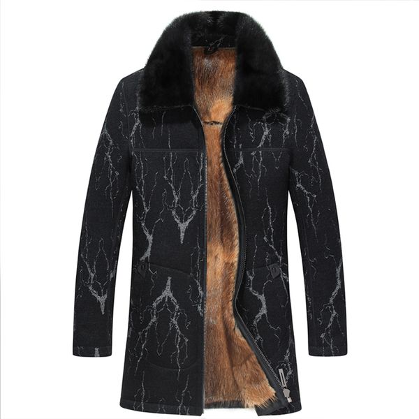 

2019 new autumn winter slim men leather jackets soft cashmere warm jacket men's woolen outerwear coat winter overcoat, Black