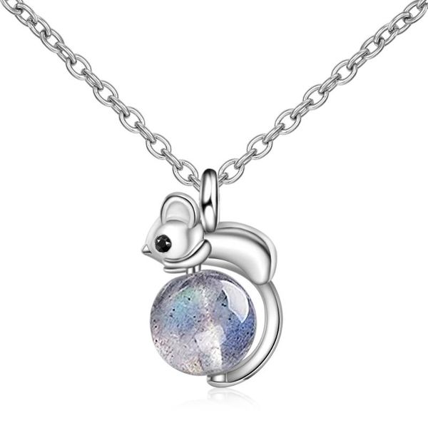 

cute dainty mini mouse pendant necklace for women 925 sterling silver natural blue moonlight stone short clavicle chain jewelry