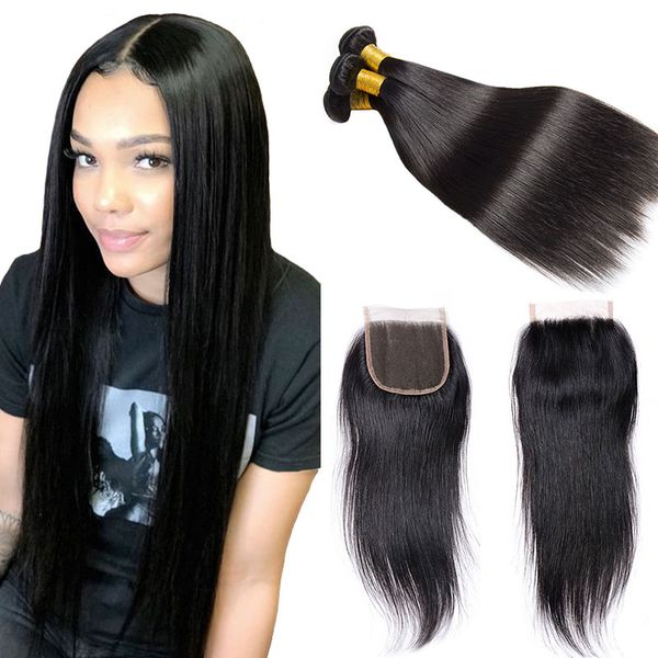 Brazilian Straight Hair 3 Bundles With Closure 7a Cheap Virgin